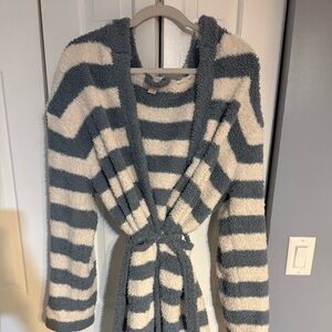 Barefoot Dreams Striped Hooded Plush Robe – Cozy Spa Wrap (Size S/M)